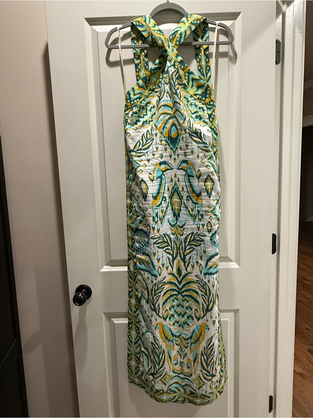 FARM Rio White Green and Yellow Backless Maxi Dress